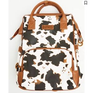 WRANGLER WOMEN'S COW PRINT BACKPACK WESTERN RANCH WHITE BLACK BROWN LAPTOP
